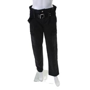 R+A Womens Cotton Black High Rise Belt Straight Leg Cargo Pants Size XXS